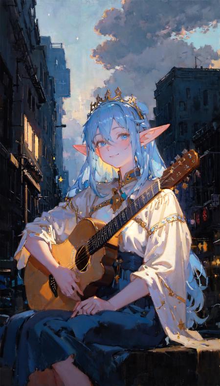 118712-3328256883-masterpiece, best quality, beautiful oil painting illustration, the cloud elf queen busks on the streets of new york, casual, si.png